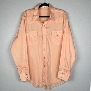 Malco Modes mens peach color western pearl snap button up shirt  long sleeve VTG